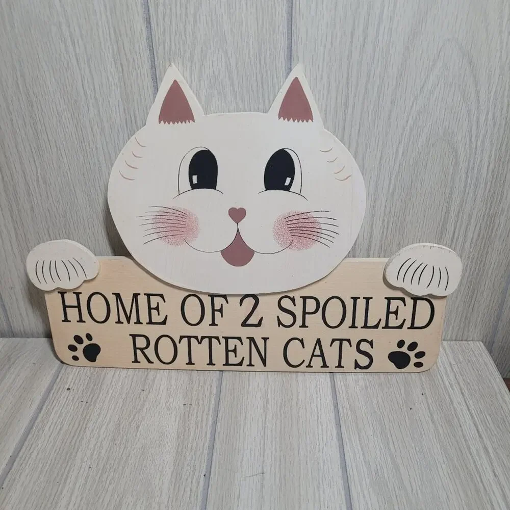 Vtg 1997 Home Of 2 Spoiled Cats Sign LTD Wall Plaque Door Hanging 9x14 Welcome